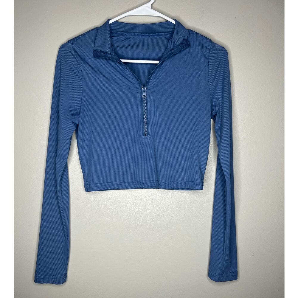 SHEIN Navy Blue Ribbed Long Sleeve 1/4 Zip Top Size Medium